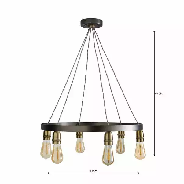 Dunelm Marsden Industrial 6 Light Hoop Antique Brass Ceiling Fitting 7 Dunelm Marsden Industrial 6 Light Hoop Antique Brass Ceiling Fitting - Image 5