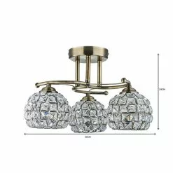 Dunelm Bergen 3 Light Crystal Antique Brass Ceiling Fitting -all lighting Sales Store 1000119863 alt06