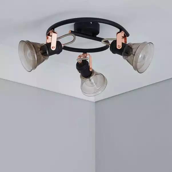 Dunelm Milas 3 Light Black Industrial Semi-Flush Ceiling Fitting 4 Dunelm Milas 3 Light Black Industrial Semi-Flush Ceiling Fitting - Image 2