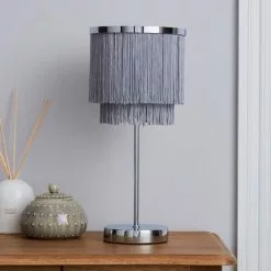 Dunelm Jaz Fringe Grey Table Lamp -all lighting Sales Store 1000158704 alt01