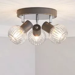 Dunelm Mattia 3 Light Wire Cage Matt Grey Spotlight