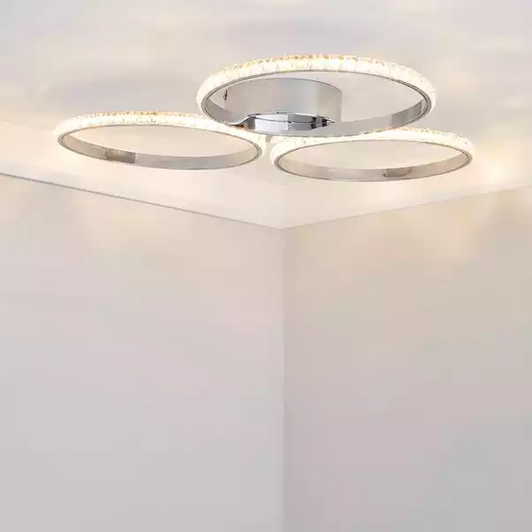 Dunelm Oraylia 3 Light Integrated LED Hoops Jewel Chrome Ceiling Fitting 3 Dunelm Oraylia 3 Light Integrated LED Hoops Jewel Chrome Ceiling Fitting
