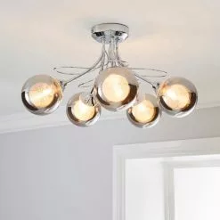 Dunelm Mateo 5 Light Glass Chrome Semi-Flush Ceiling Fitting