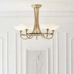 Vogue Lighting Vogue Cagney 5 Light Semi Flush Ceiling Fitting Brass