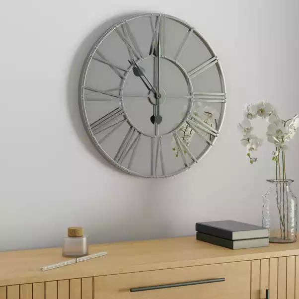 Dunelm Silver Distressed Mirrored 57cm Clock 3 Dunelm Silver Distressed Mirrored 57cm Clock
