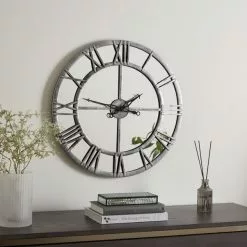 Dunelm Distressed Mirrored 57cm Clock Silver