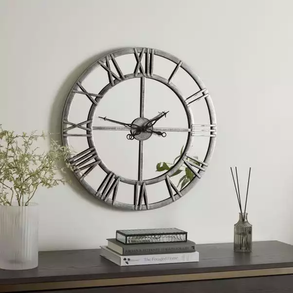 Dunelm Distressed Mirrored 57cm Clock Silver 2 Dunelm Distressed Mirrored 57cm Clock Silver