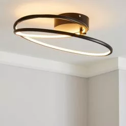 Dunelm Menton Integrated LED Swirl Black Semi-Flush Ceiling Fitting