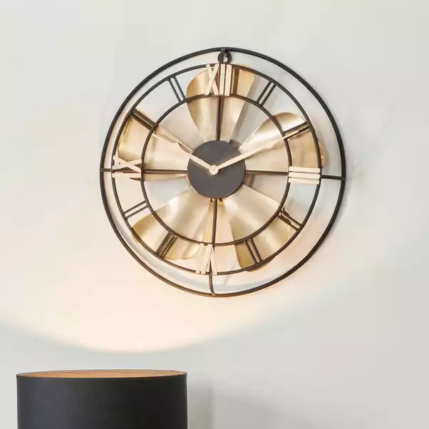 Pacific Lifestyle Antique Brass & Black Fan Design Wall Clock 46cm 3 Pacific Lifestyle Antique Brass & Black Fan Design Wall Clock 46cm