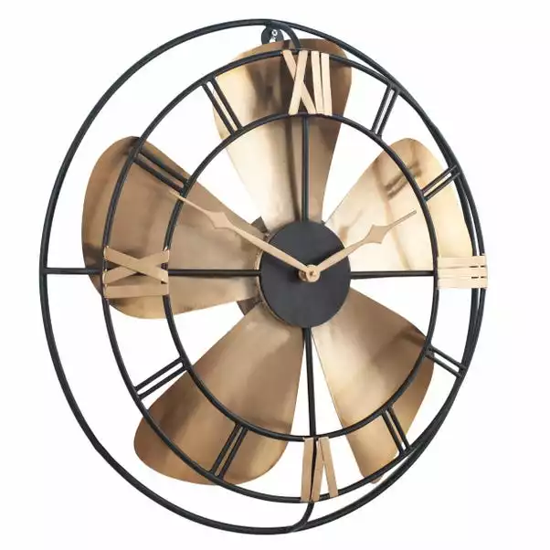 Pacific Lifestyle Antique Brass & Black Fan Design Wall Clock 46cm 5 Pacific Lifestyle Antique Brass & Black Fan Design Wall Clock 46cm - Image 3