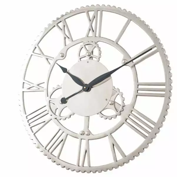 Pacific Lifestyle Shiny Nickel Cog Design Wall Clock 61cm 5 Pacific Lifestyle Shiny Nickel Cog Design Wall Clock 61cm - Image 3