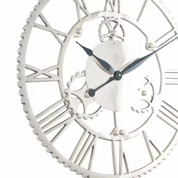 Pacific Lifestyle Shiny Nickel Cog Design Wall Clock 61cm 6 Pacific Lifestyle Shiny Nickel Cog Design Wall Clock 61cm - Image 4