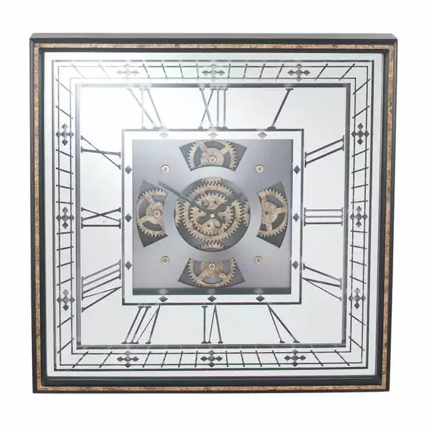 Pacific Lifestyle Antique Gold Wood & Mirror Square Working Cog Wall Clock 60cm 4 Pacific Lifestyle Antique Gold Wood & Mirror Square Working Cog Wall Clock 60cm - Image 2